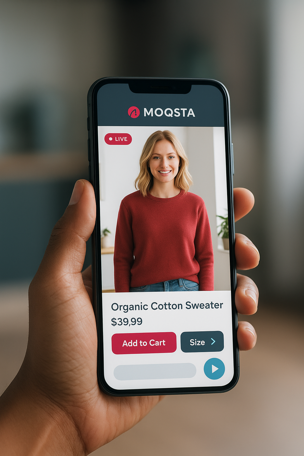 Smartphone with MOQSTA Live Shopping Interface